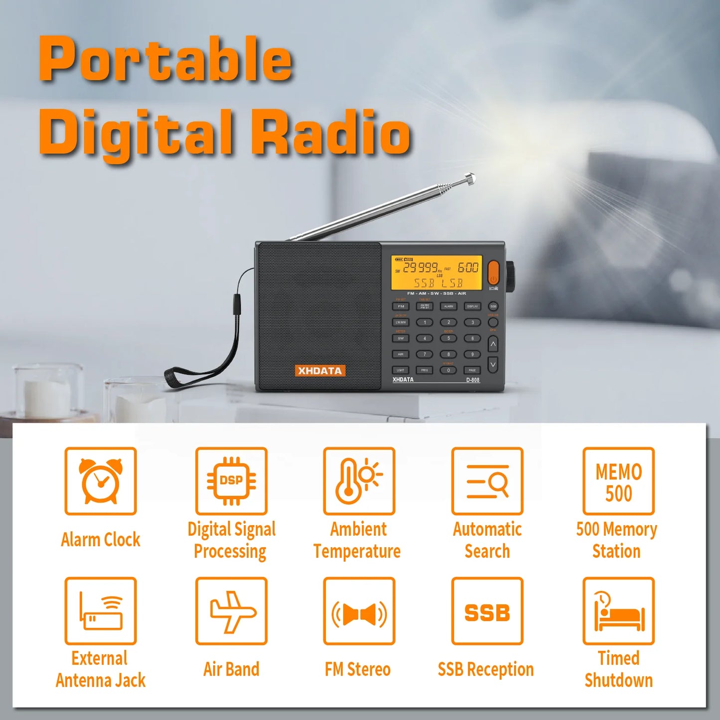 XHDATA D808 Multiband Radio AM FM SW MW RDS Portable