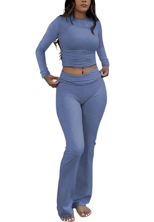 Yoga Two Piece Set Women Long Sleeve Wide Leg Activewear