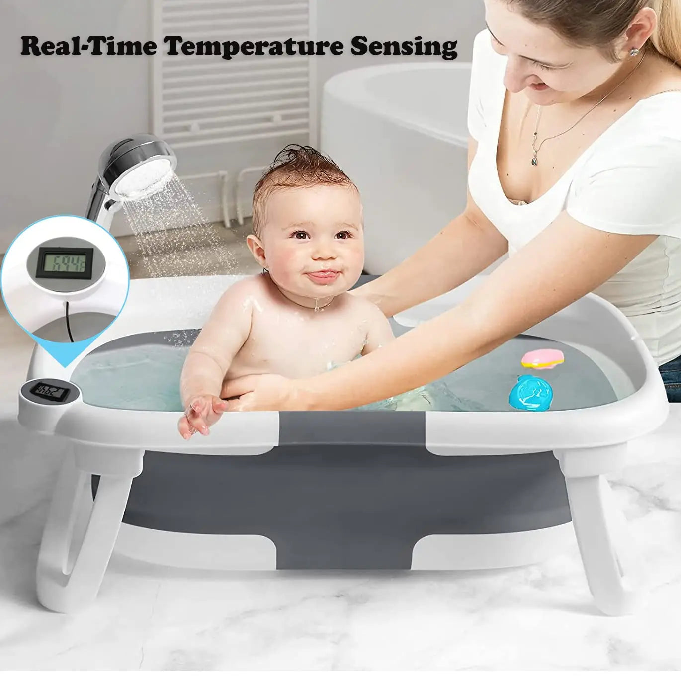 Eco Friendly Foldable Baby Bath Tub With Temperature Indicator
