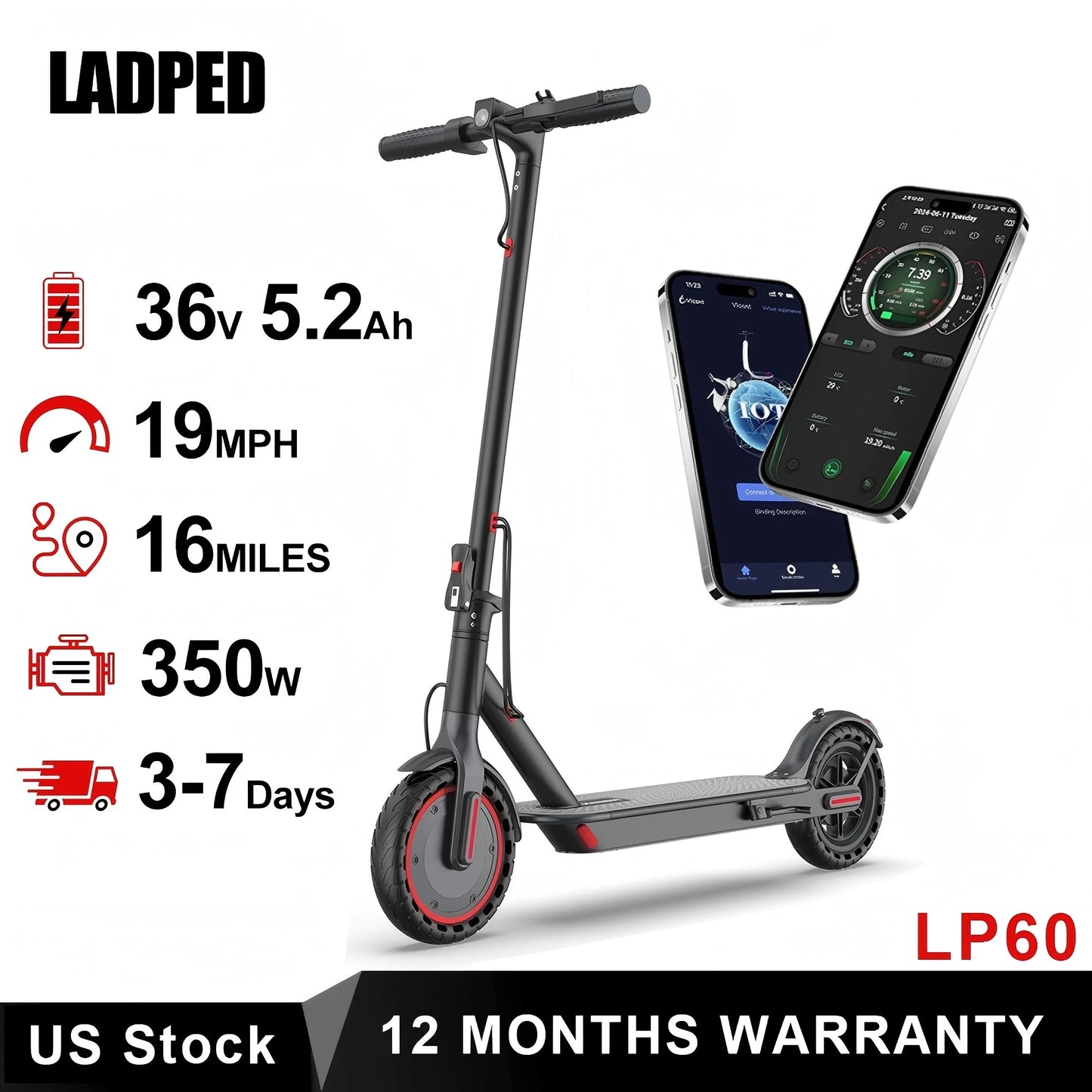 Ladped LP60 Electric Scooter Folding 16 Miles Max Range