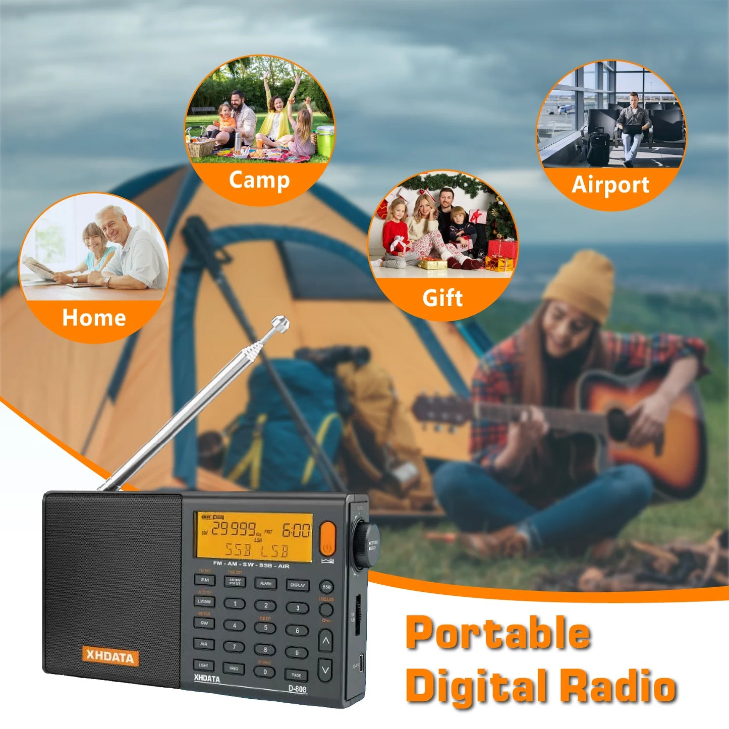 XHDATA D808 Multiband Radio AM FM SW MW RDS Portable