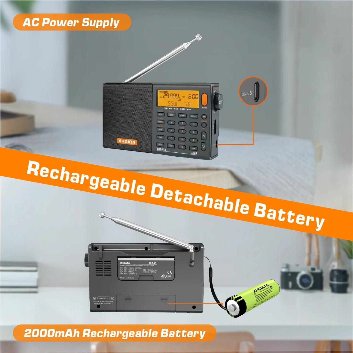 XHDATA D808 Multiband Radio AM FM SW MW RDS Portable