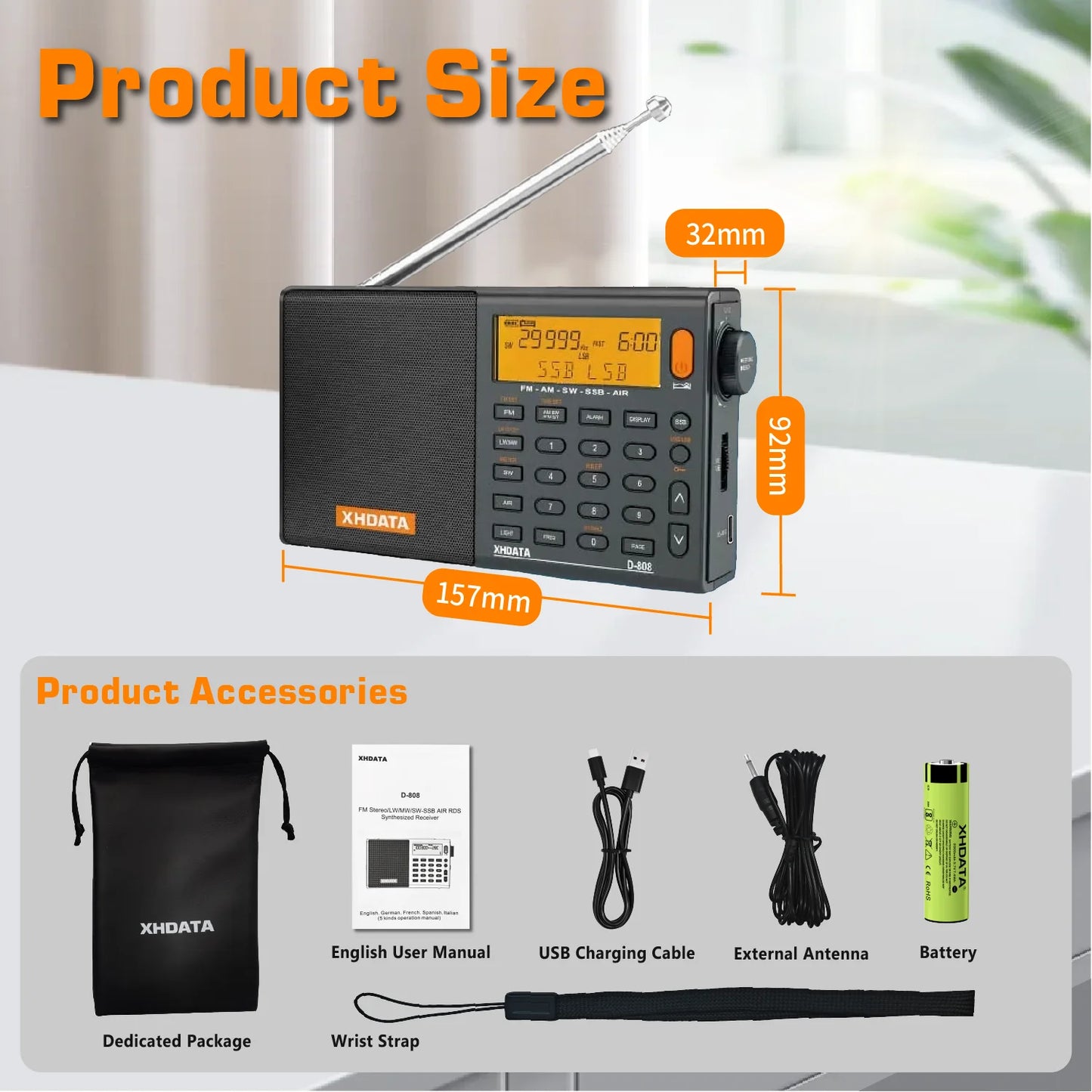 XHDATA D808 Multiband Radio AM FM SW MW RDS Portable